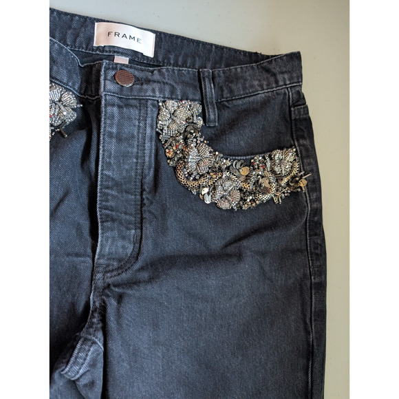 NWOT FRAME The Beaded Ankle Straight Jeans Size 27 Portia Black #3A516 - Picture 7 of 13